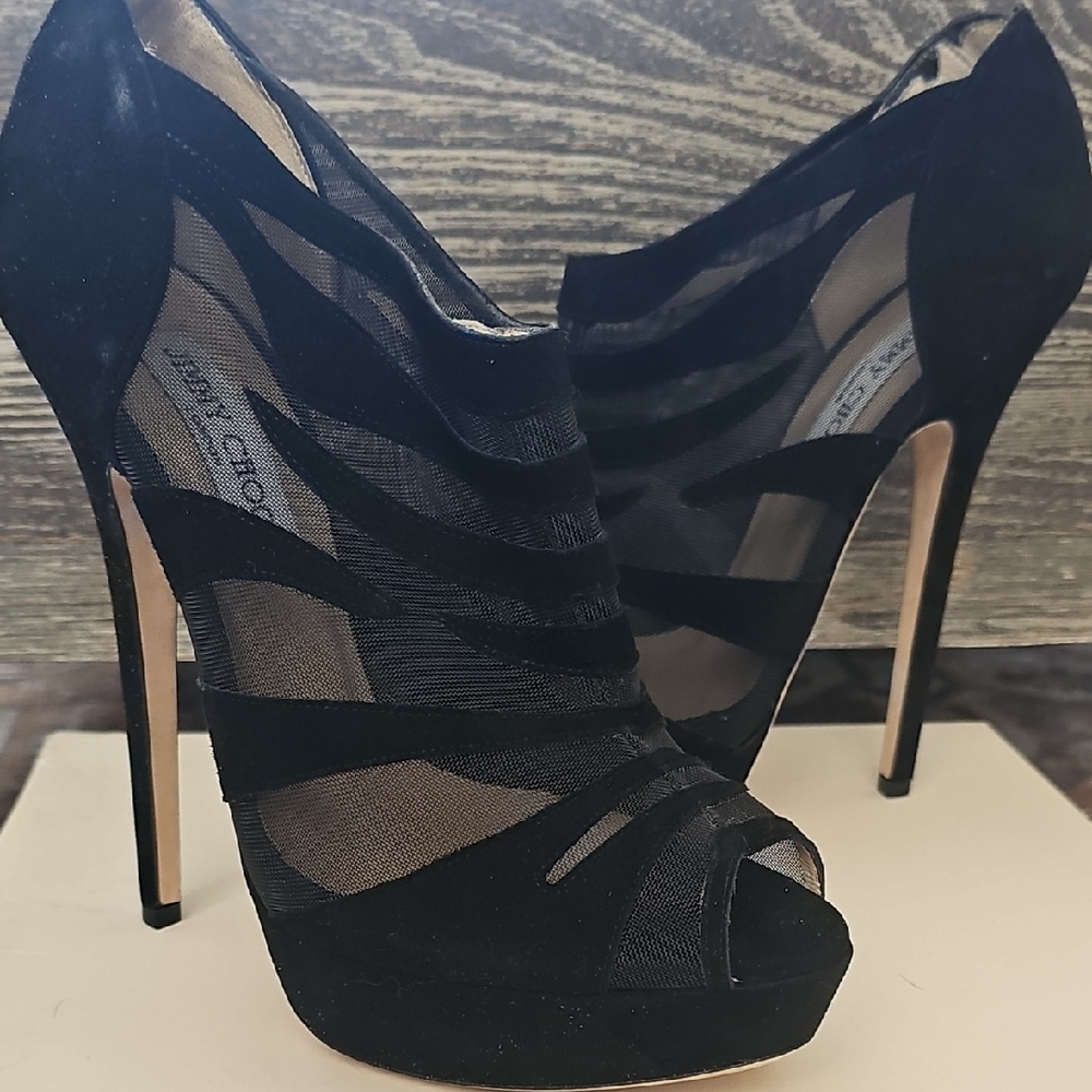 Jimmy Choo Black Mesh Stiletto Heels
